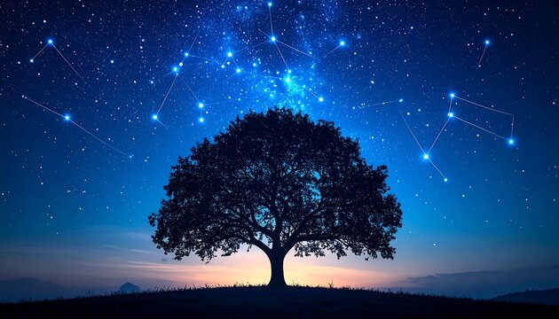Night Sky Tree Silhouette.