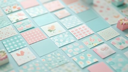 Pastel Floral Pattern Paper Squares Background