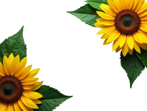 Golden Sunflowers Arranged in Opposite Corners – Golden sunflowers arranged in opposite corners (upper left and lower right) against a deep royal blue background.