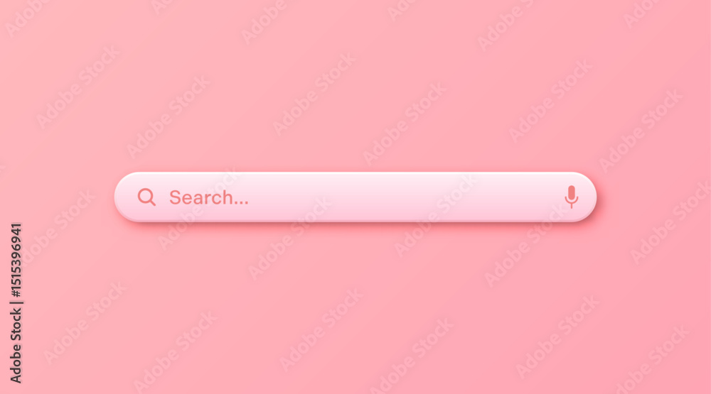 Fototapete Colorful 3d search bar template. Internet browser engine with search box, address bar and text field. UI design, website interface element with web icons and push button. Vector illustration