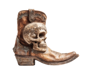 Unique cowboy boot design with skull decoration for artistic display