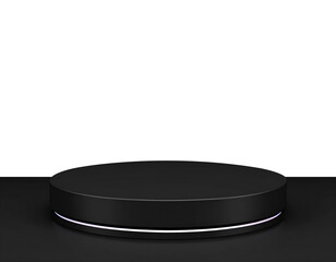Modern dark black Podium with glowing white line for branding product. Transparent Background. Ideal for Business, award, marketing, presentation, tech.	