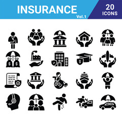 Insurance icons for commercial use.