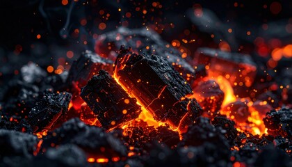 Glowing Ember Flames, Microscopic view of ember formation, fire science documentation.