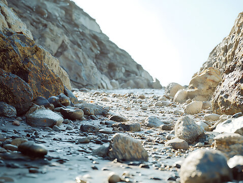Nature concept, rocky beach, on a sunny day