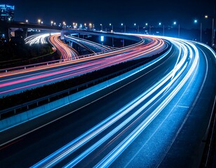 City highway at night with light trails