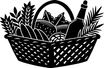 Obraz premium Silhouette of a picnic basket with food. basket full of fresh vegetables