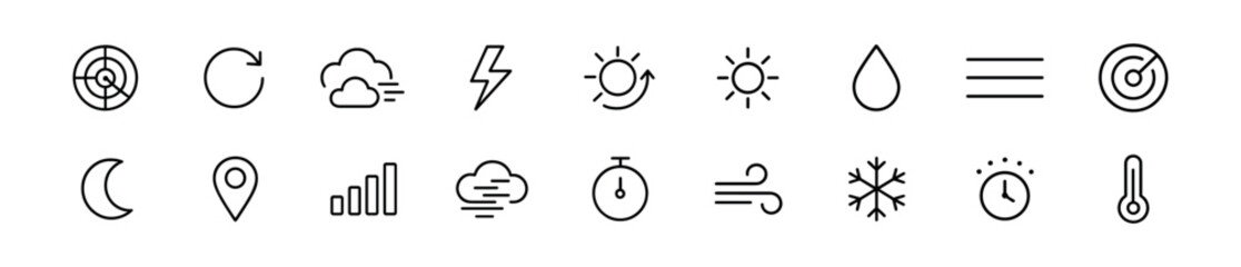 Weather and nature icon set - outline, climate symbols for forecast and outdoor use
