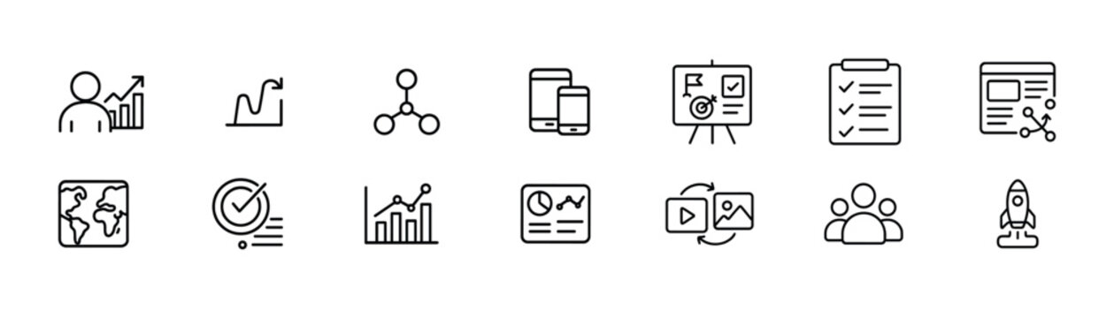 Business & analytics line icon set - professional, charts, data visualization symbols