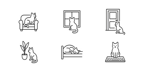 Pet & cat outline icon set - minimalist design for home & lifestyle apps