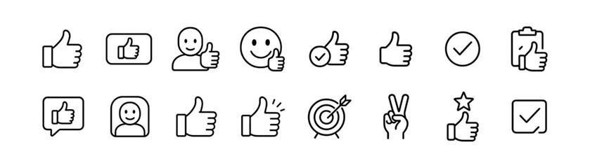 Fototapeta premium Social media line icon set - communication, interaction, engagement symbols