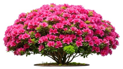 Fototapeta premium Beautiful Pink Azalea Bush in Full Bloom with Green Leaves Background