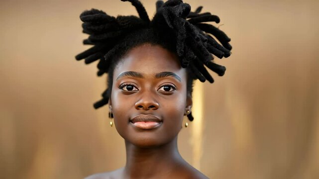Radiant Portrait: A captivating portrait of a young individual showcases intricate dreadlocks, capturing striking beauty.