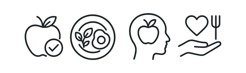 Healthy eating icon set - outline, nutrition and wellness line symbols