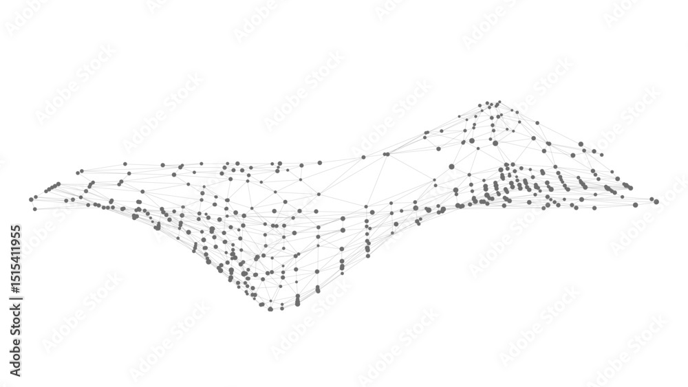 Poster Dots connected by lines. Abstract wave. Minimalist mesh. Abstract polygonal shape.