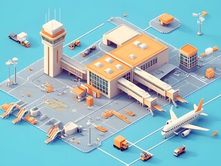 Airport Low-poly isometric illustration