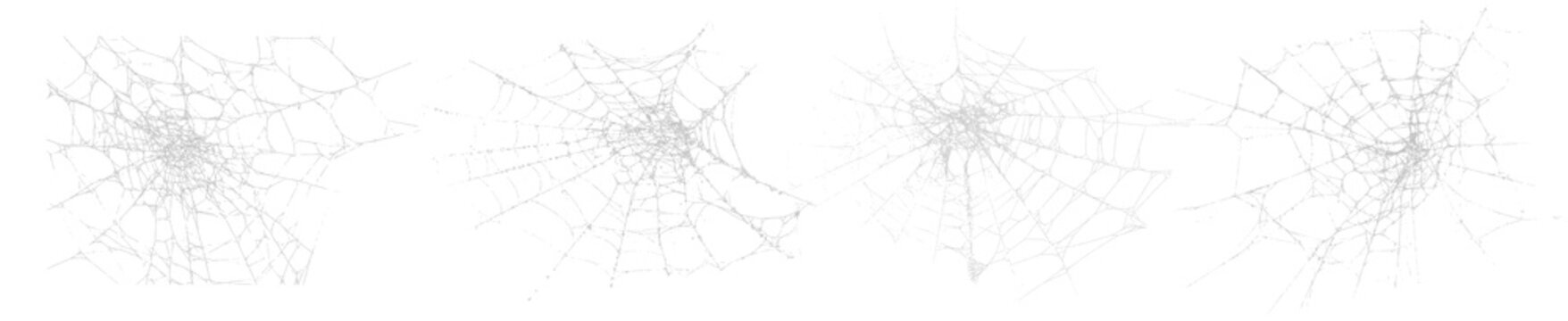 Set white spider web on transparent background