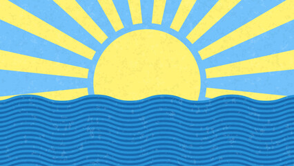 Vintage background with sea and sun. Summer retro poster. Sunset or sunrise