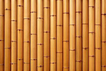 Fototapeta premium Photo of Bamboo stalks arranged vertically and tied together with twine