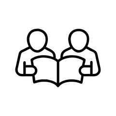 Two individuals reading together from an open book icon  