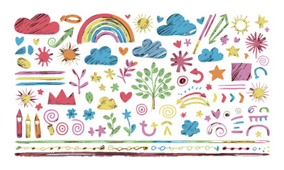 Obraz premium Playful vector illustration inspired by children's doodles using chalk on a blackboard,the composition should feature a wide variety of hand-drawn elements, easily scalable and editable. 