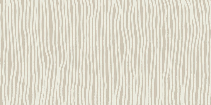 Abstract Wavy Line Pattern. Wood grain texture. Seamless beige background with grunge vertical stripes. Subtle grunge effect with minimalistic linear geometry. Design for textile, wallpaper, wrapping.