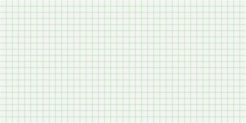 Sheet of graph paper with grid. Millimeter paper texture, geometric pattern. Green lined blank for drawing, studying, technical engineering or scale measurement. Vector illustration
