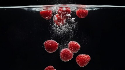 Raspberries splashing in water create stunning visuals in slow motion - Powered by Adobe
