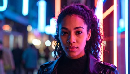 Woman Night City Portrait Neon Lights.