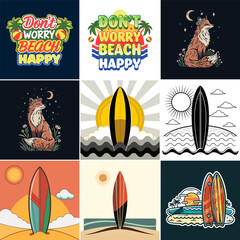 Summer beach vibes surfboards fox and positive quotes