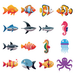 Naklejka premium illustrations vector design for sea beach marine creatures icon sword tail fish design items 