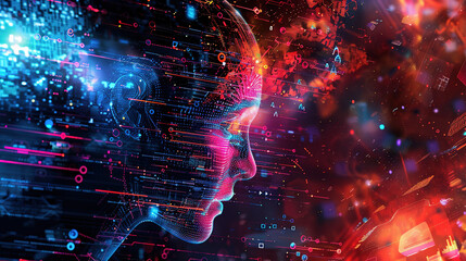 Obraz premium Abstract digital background featuring binary code and AI algorithms running in layers, symbolizing data processing, machine learning, and the complexity of artificial intelligence systems