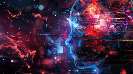 Abstract digital background featuring binary code and AI algorithms running in layers, symbolizing data processing, machine learning, and the complexity of artificial intelligence systems