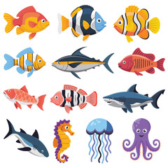 Fototapeta premium illustrations vector design for sea beach marine creatures icon sword tail fish design items 