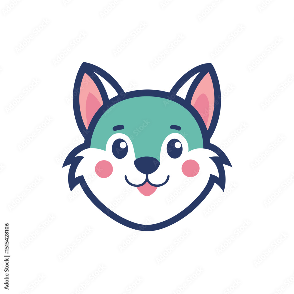 Poster Corgi head illustration in vector style featuring a happy expression and prominent ears on a solid color background