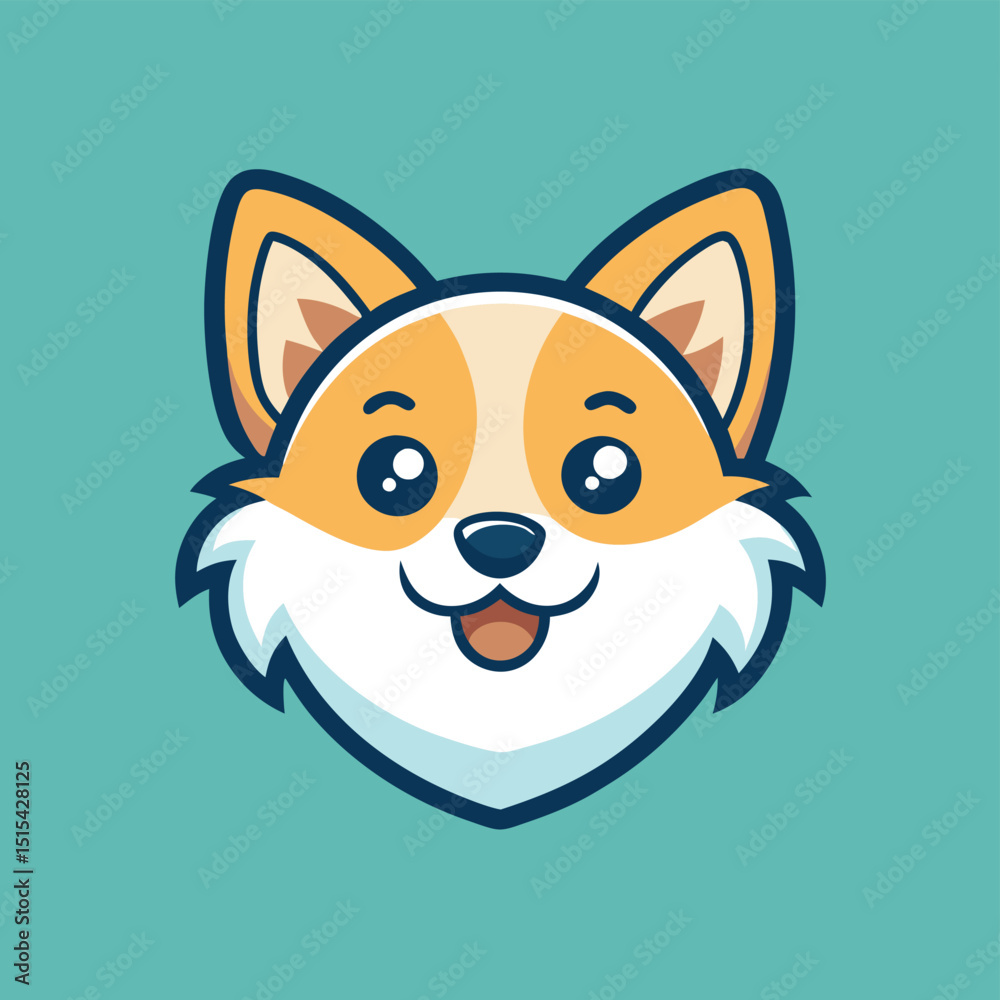 Aufkleber corgi head illustration in vector style featuring a happy expression and prominent ears on a solid c