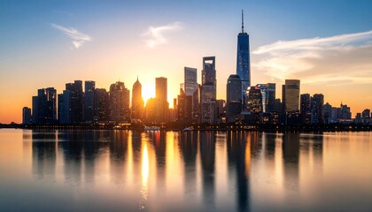 Obraz premium Sunrise Cityscape Skyline Reflection.