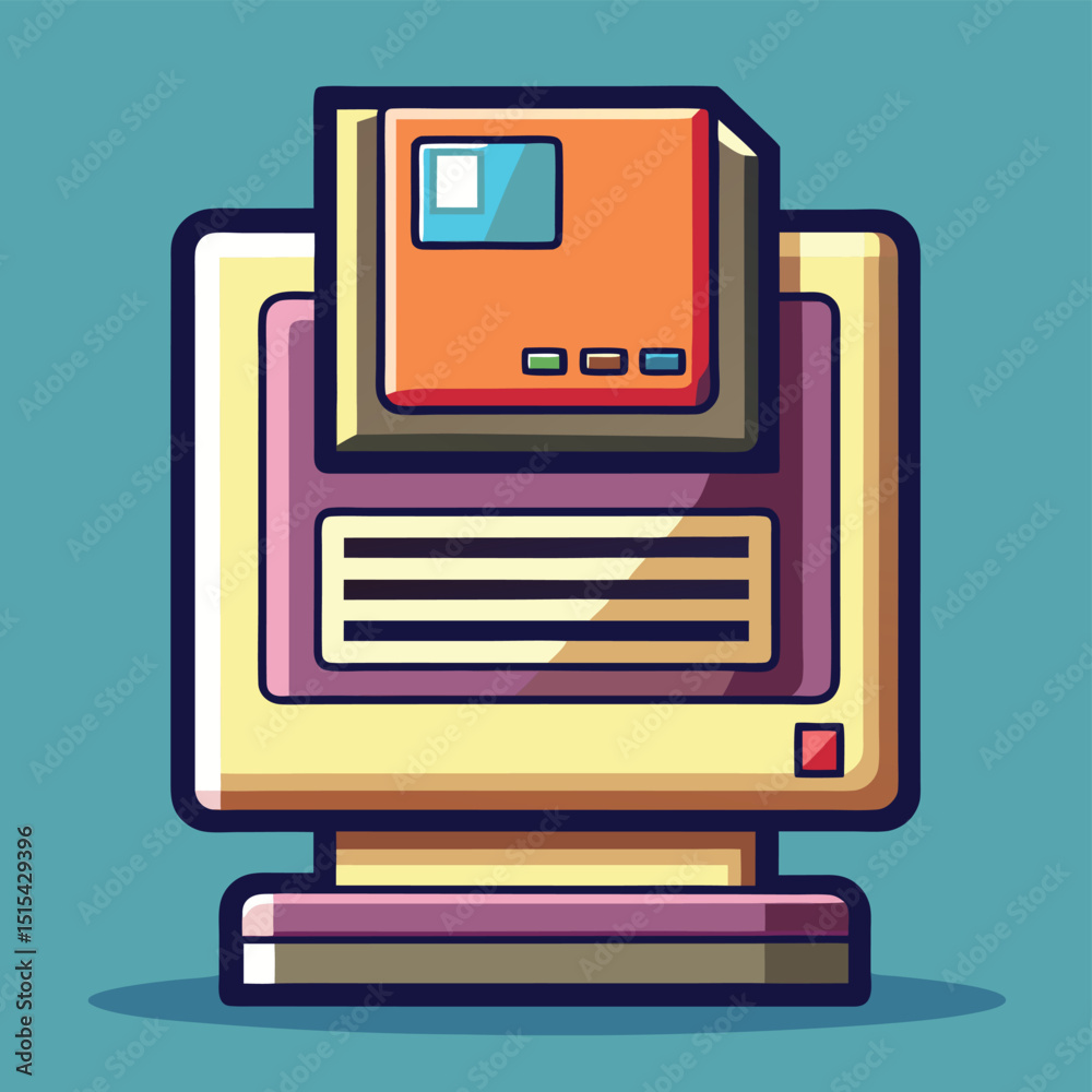 Aufkleber Vector illustration of a computer with a floppy disk showcasing retro technology in a colorful design against a pastel background