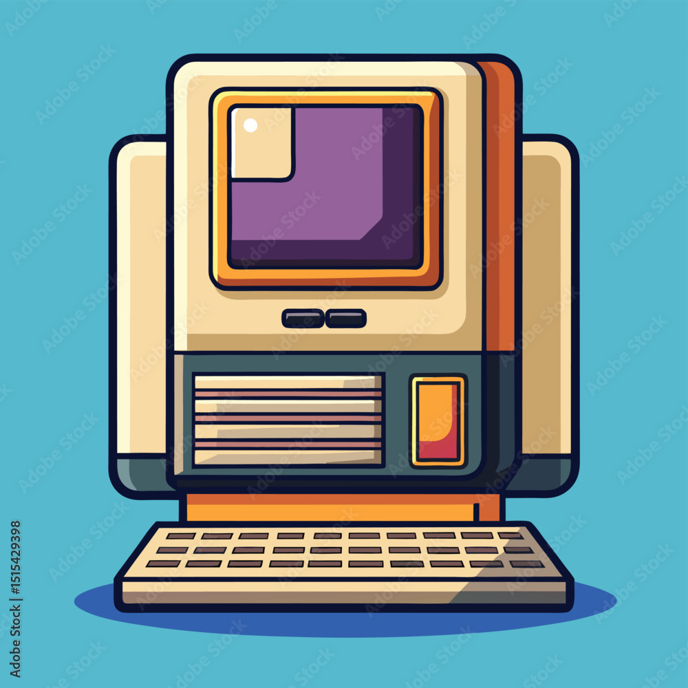 Aufkleber Vector illustration of a computer with a floppy disk showcasing retro technology in a colorful design against a pastel background