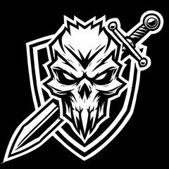 Obraz premium Vector Illustration of a Skull with Sword and Shield Emblem