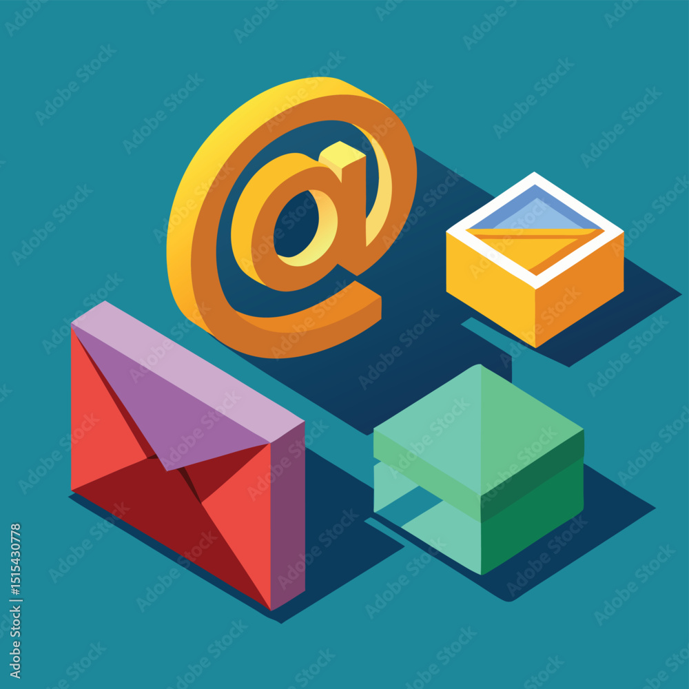 Poster Vector illustration of various email icons and symbols on a blue background showcasing communication and digital interaction elements