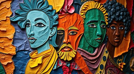 Vibrant Papier-M&acirc;ch&eacute; Mural A Celebration of Cultural Unity