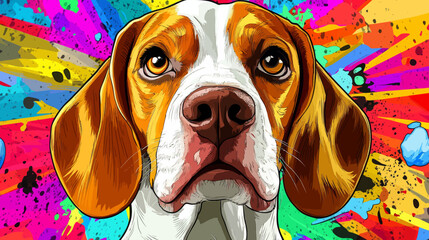 Minimal digital illustration of an adorable beagle puppy in pop art style created with generative AI