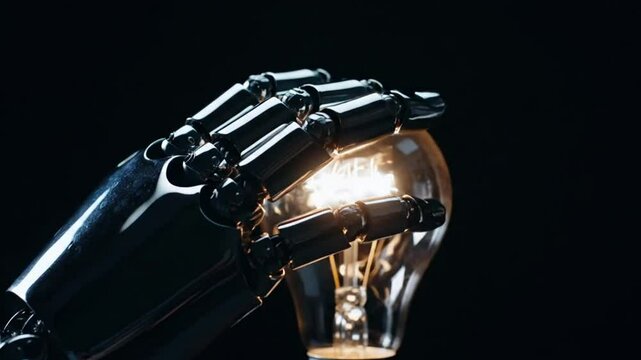 Robotic Hand Touching Light Bulb &ndash; Concept of Innovation