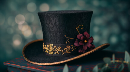 Beautiful and Elegant Vintage Top Hat Featuring Exquisite Floral Decoration for Style