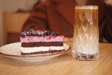 Delicious dessert and coffee enjoyed in a cozy cafe