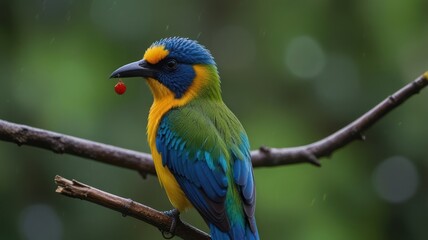 Obraz premium Vibrant bird perched on branch in rainforest