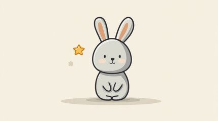 Obraz premium Adorable rabbit standing on two legs with symmetrical features and star accent