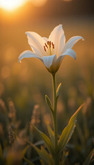 Serene Sunset Lily A Single White Lily Flower at Golden Hour