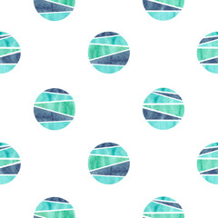 Blue watercolor circles seamless pattern. Vector abstract background